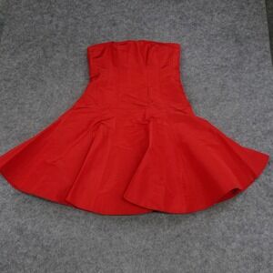 Ralph Lauren Dress Womens 10 Red Strapless Fit Flare Silk Party Sleeveless B